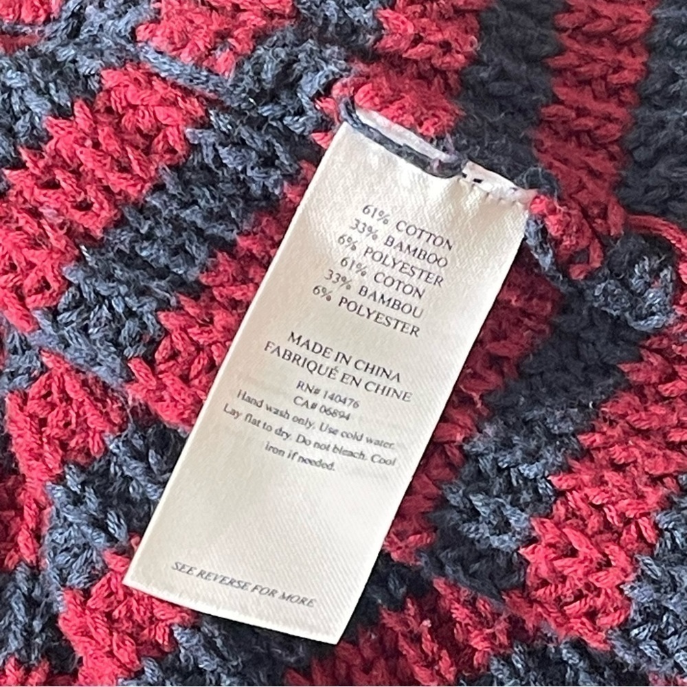 Faherty Palm Tree Sweater Medium Striped Cotton Knit Burgundy Navy Blue ASO - Picture 13 of 17